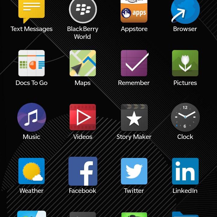 BlackBerry Leap screenshot app grid