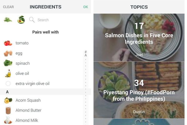 Handpick ingredient search and topics