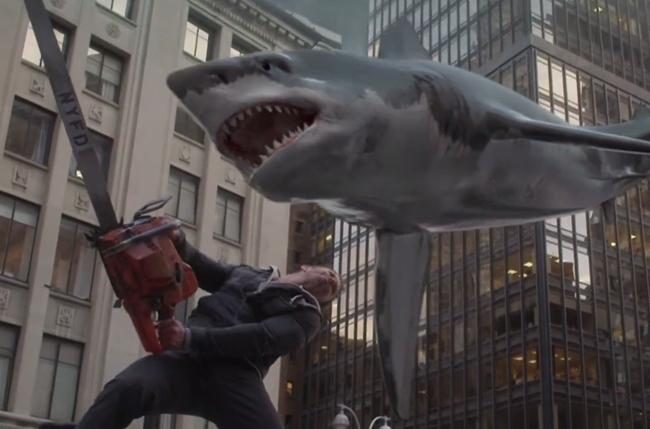 Man uses chainsaw to kill a shark in Sharknado