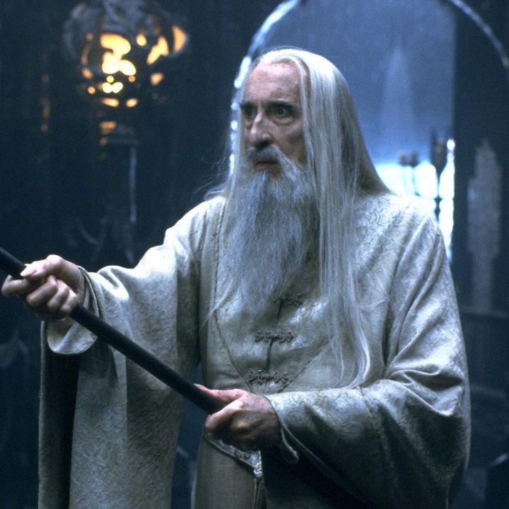 Saruman pointing his staff in The Lord of the Rings.