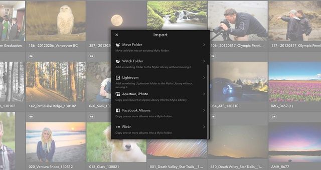 Mylio's import options.