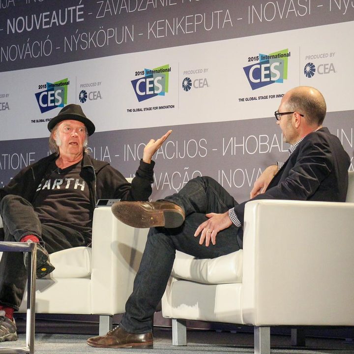 Neil Young talking on a panel at CES.