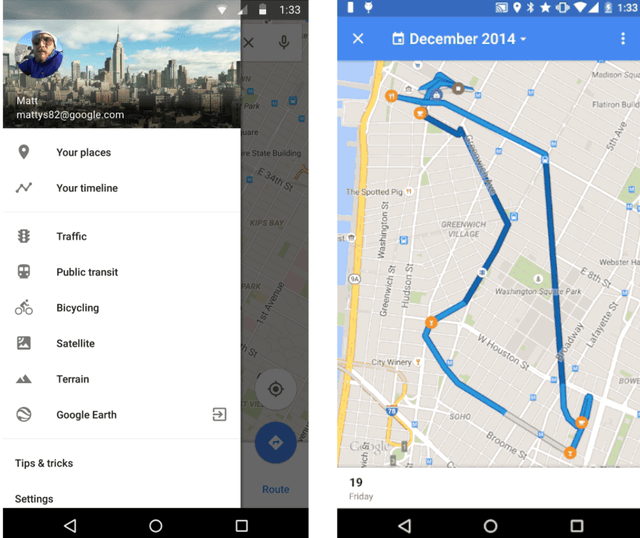 google maps timeline