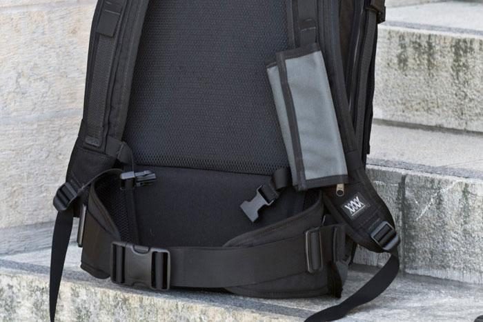 Close up of rear bottom view of a Mission Workshop&nbsp;R6 Arkiv Field Pack.
