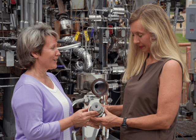 Propulsion engineer Sandra Greene (left) and test engineer Cynthia Sprader