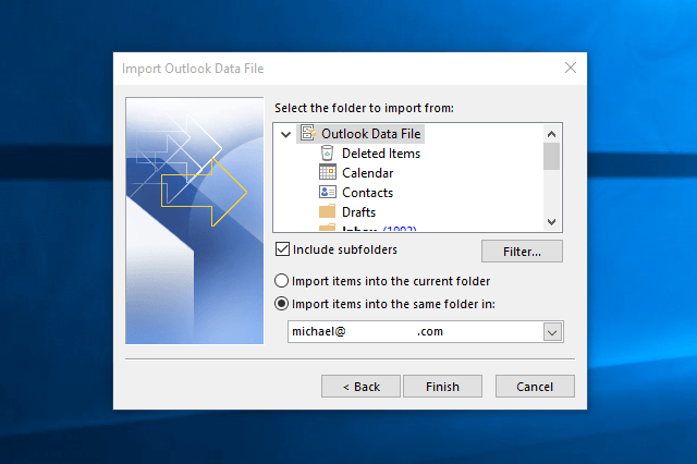 outlook import folders
