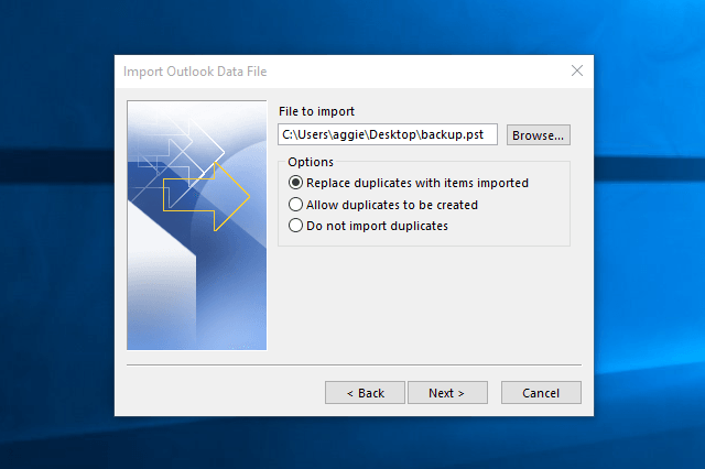 outlook import options