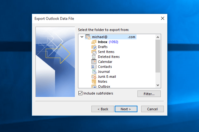 outlook select folder