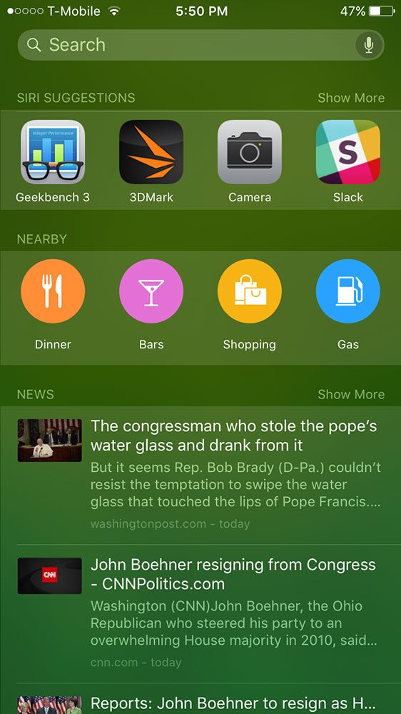 apple iphone 6s review screenshot siri suggestions