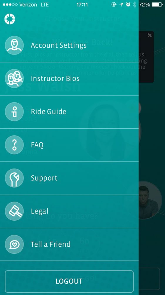 cyclecast spinning class at home app main menu