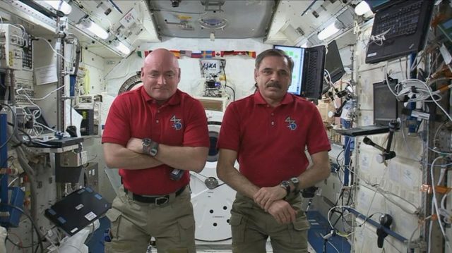 Scott Kelly and Mikhail Kornienko aboard the ISS