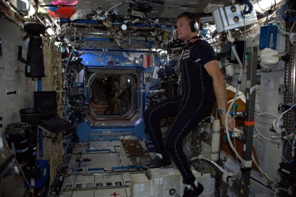 Andres Mogensen wearing the SkinSuit on the ISS