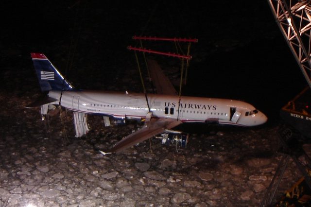 Flight 1549 being lifted from the Hudson River.