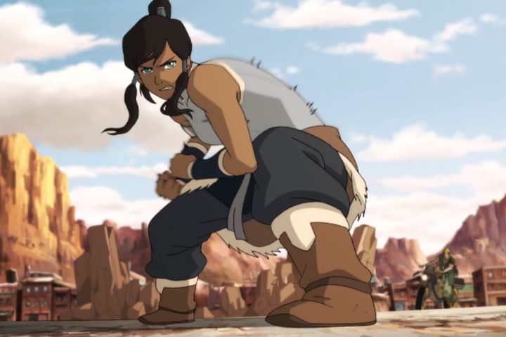 A woman kneels in The Legend of Korra.