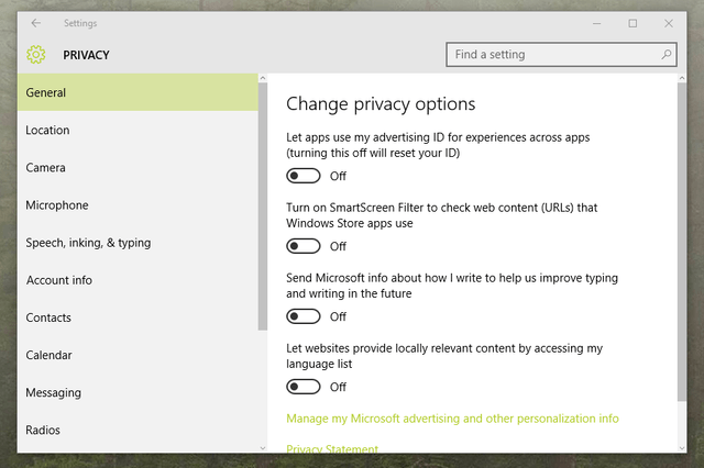 privacy menu