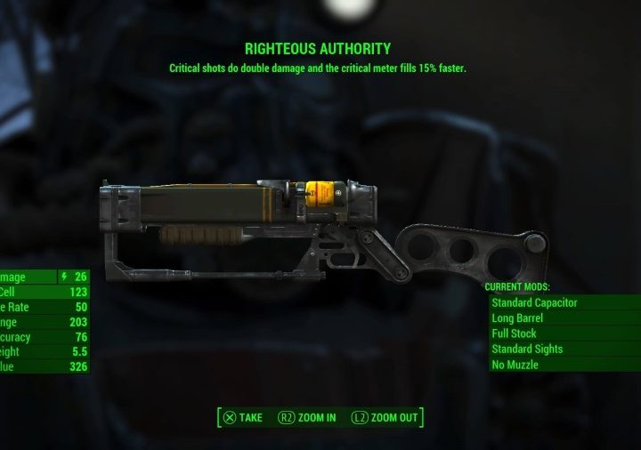 Righteous Authority weapon description from Fallout 4.