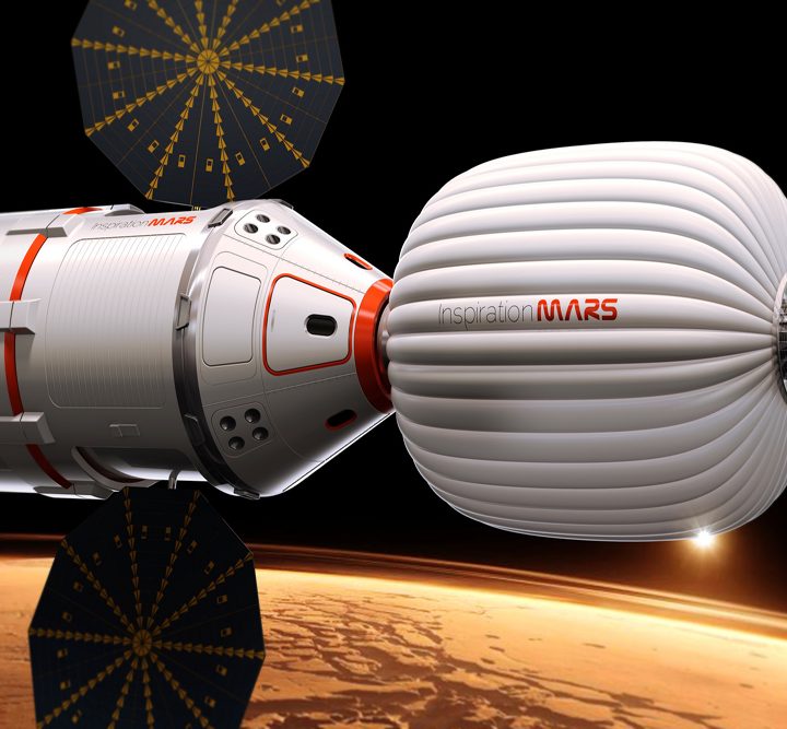 Artist rendition of an Inspiration Mars capsule and habitat.