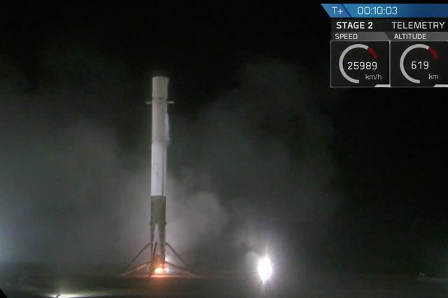 The Falcon 9 rocket after a perfect landing.