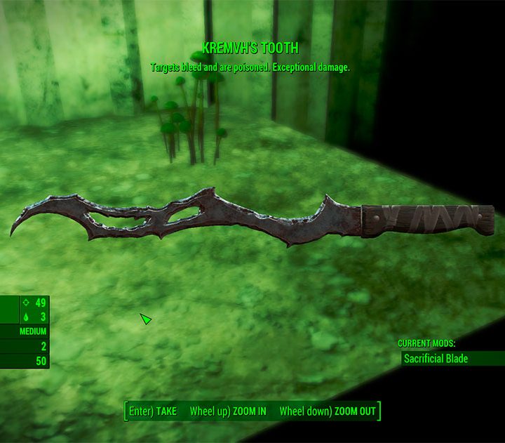 The Kremvh's tooth weapon from Fallout 4.