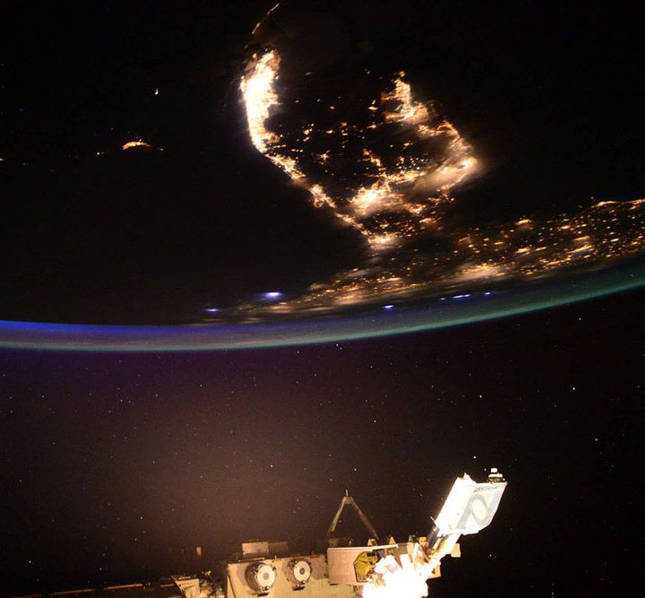 A photo of NanoRacks' CubeSat Deployer as photographed by astronaut Scott Kelly
