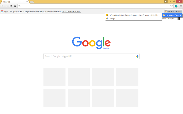 Panic Button browser extension screenshot showing feature in use.