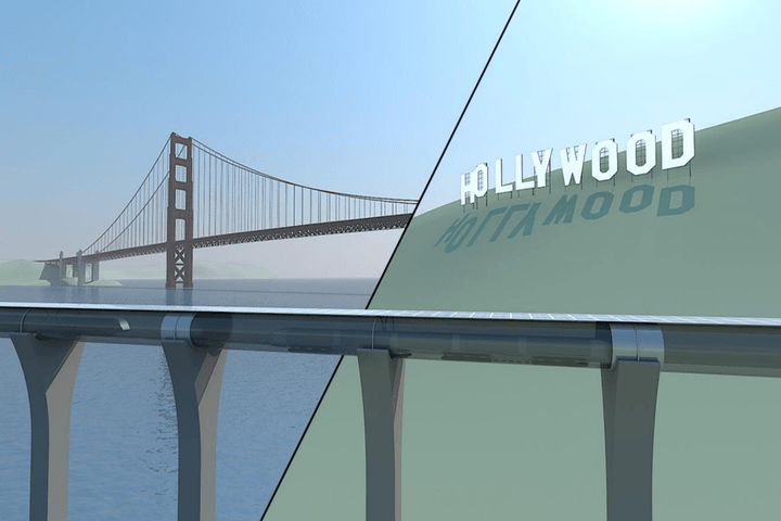 Artist rendition of the Hyperloop in San Francisco and Los Angeles