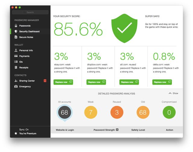 dashlane 4 - security dashboard