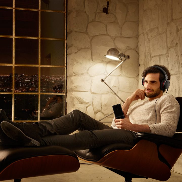 A person listening to music.