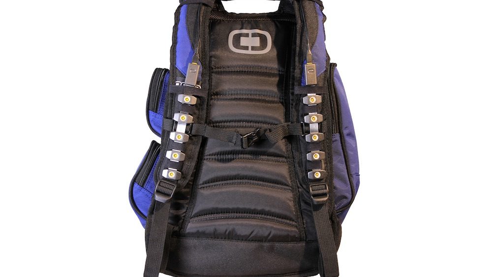 Ra strap light rigged to backpack
