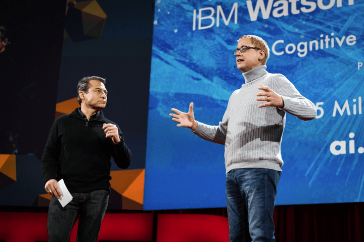 XPRIZE CEO Peter Diamandis (left) and IBM Watson's Dave Kenny (right) at TED2016