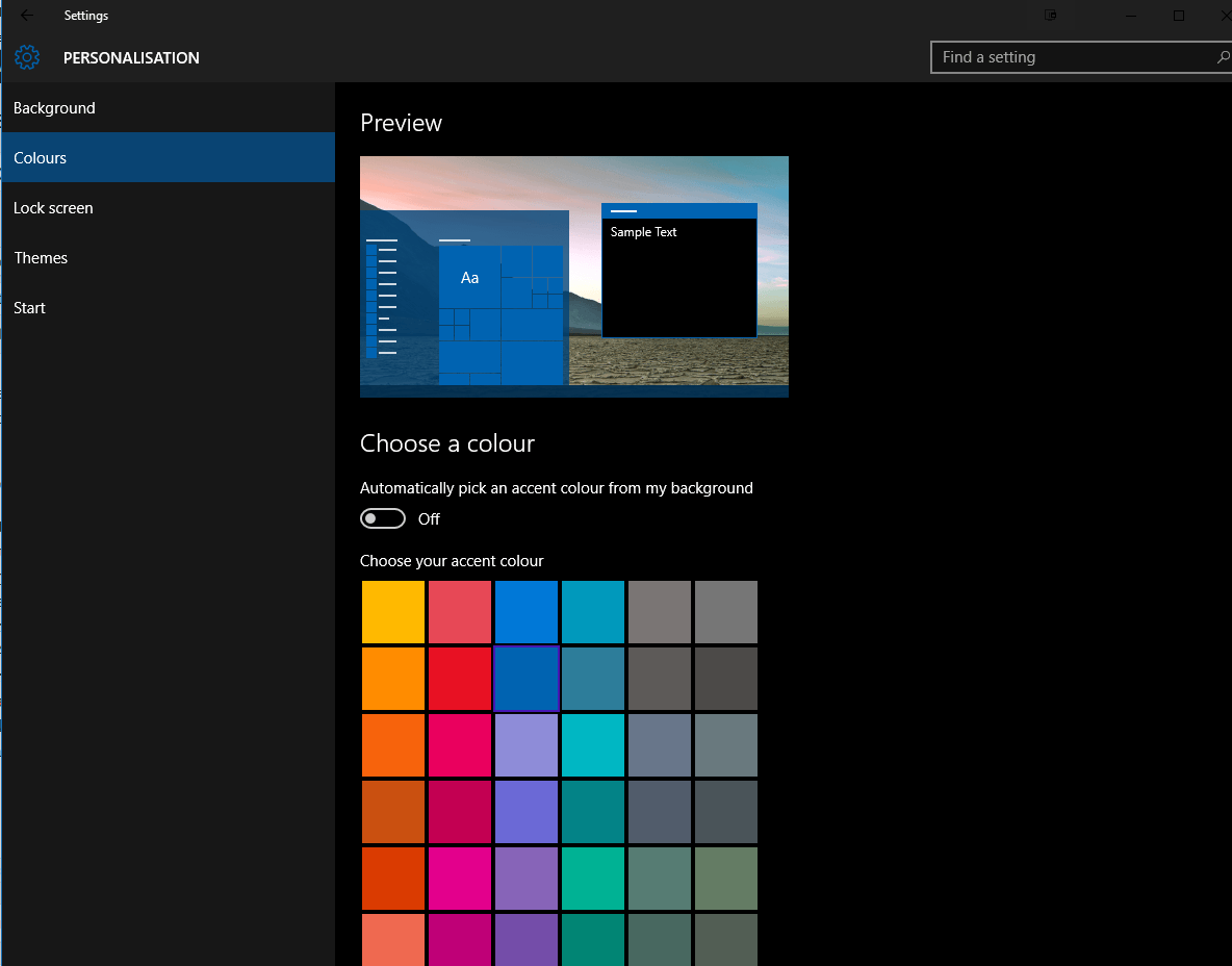 windows 10 start menu color