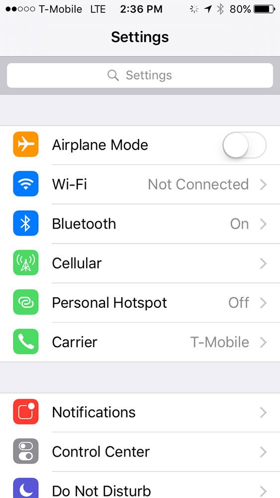 apple iphone se review screesnhot settings