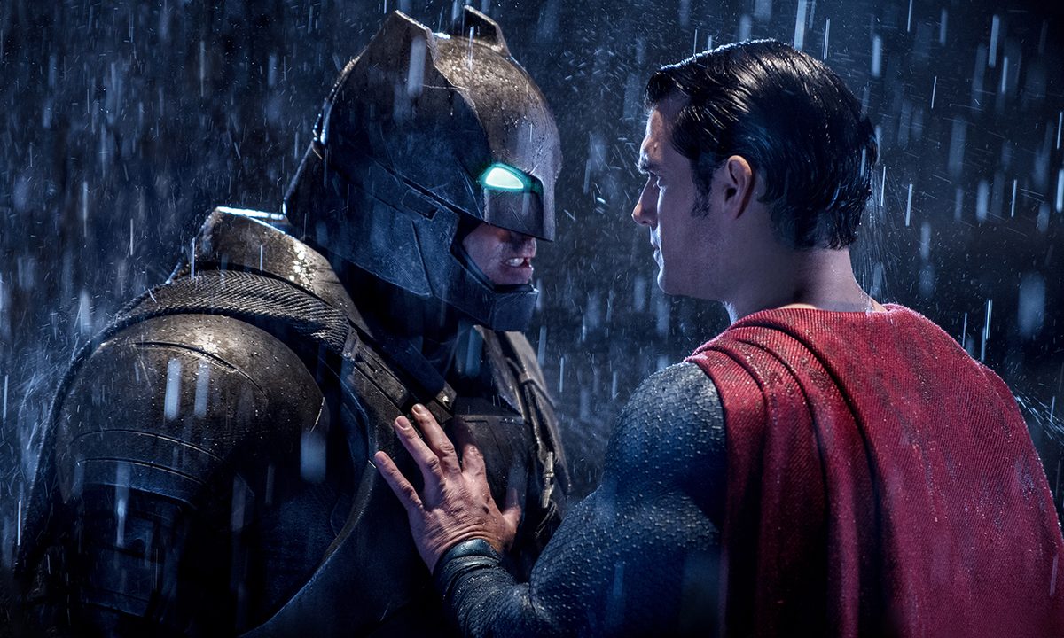Batman and Superman staring each other down in Batman v Superman: Dawn of Justice.