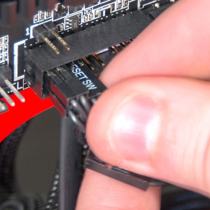 Front panel connectors attached to motherboard.