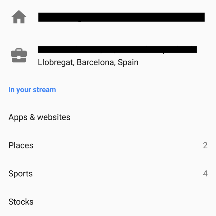 Google Now preferences