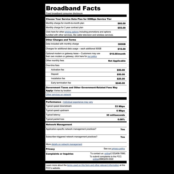 fcc suggests nutrition labels broadband carriers fixed consumer label sample 2