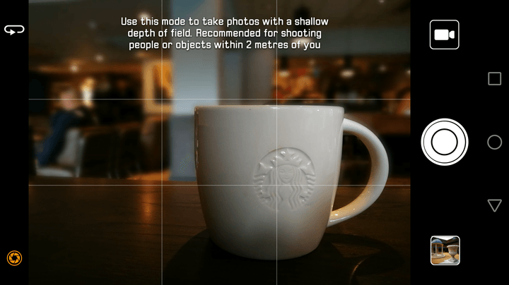 Activate the P9's Aperture mode using the lens icon on the left.