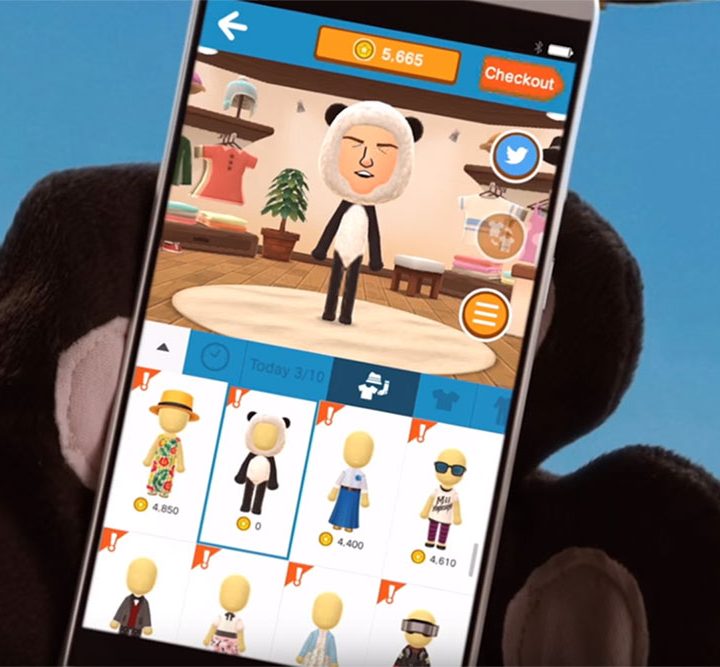A user dresses up their character in Miitomo.