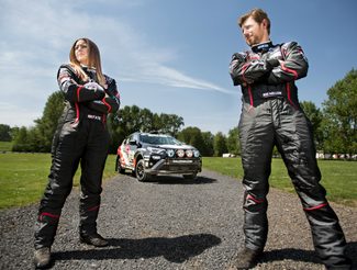 Ryan Millen and Christina Fate with their Toyota RAV4 at the Oregon Trail rally
