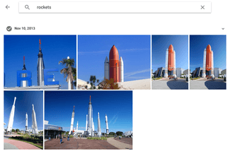 Rockets. Rockets? I never labeled these photos as "rockets," yet somehow, Google Photos knew that's what they were.