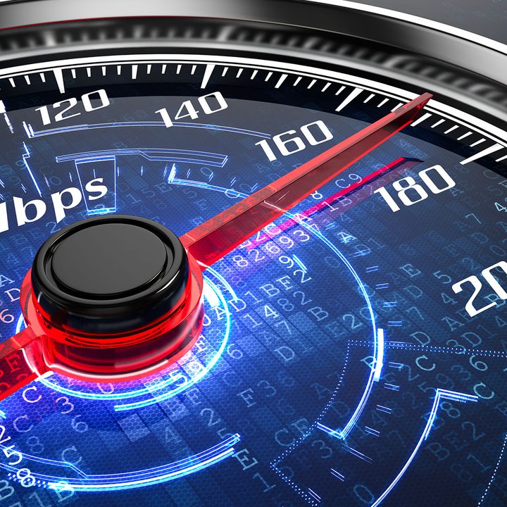 An internet speed test showing increasing speeds.