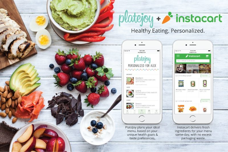 Personalized nutrition service PlateJoy and online grocer Instacart are teaming up to offer same-day delivery of groceries tailored to your health and taste preferences. (PRNewsFoto/PlateJoy, Inc.)