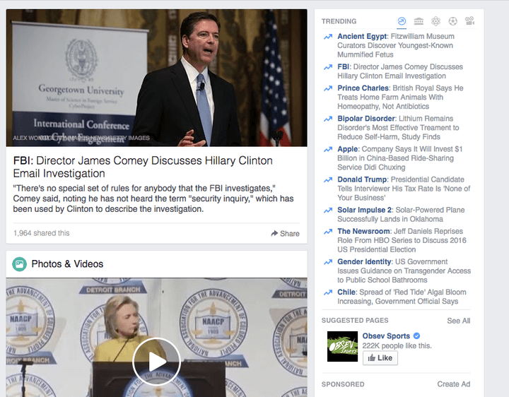 Facebook Trending topics