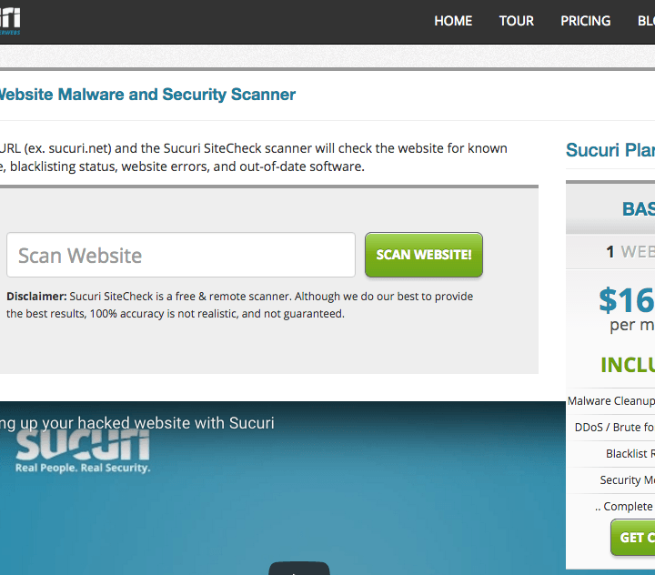Sucuri Security Scanner website screenshot.