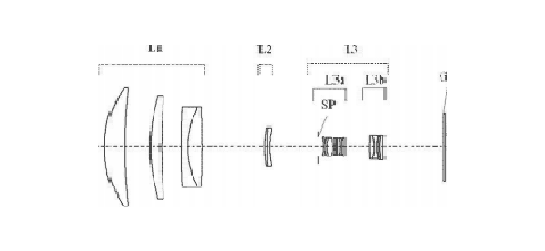 A blown up diagram of Canon's thumbnail-sized optical design for the EF 1000mm f/5.6 DO
