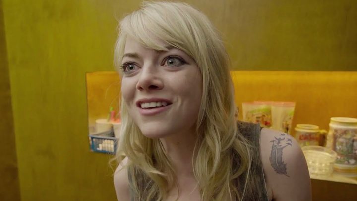 Emma Stone as Sam laughing mockingly in Birdman.