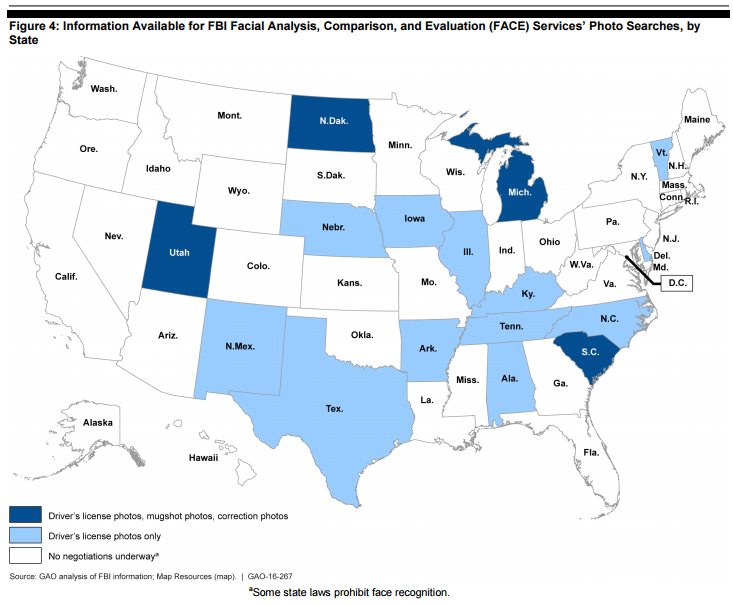 State Participation in FBI facial recognition - updated by GAO 8-3-2016