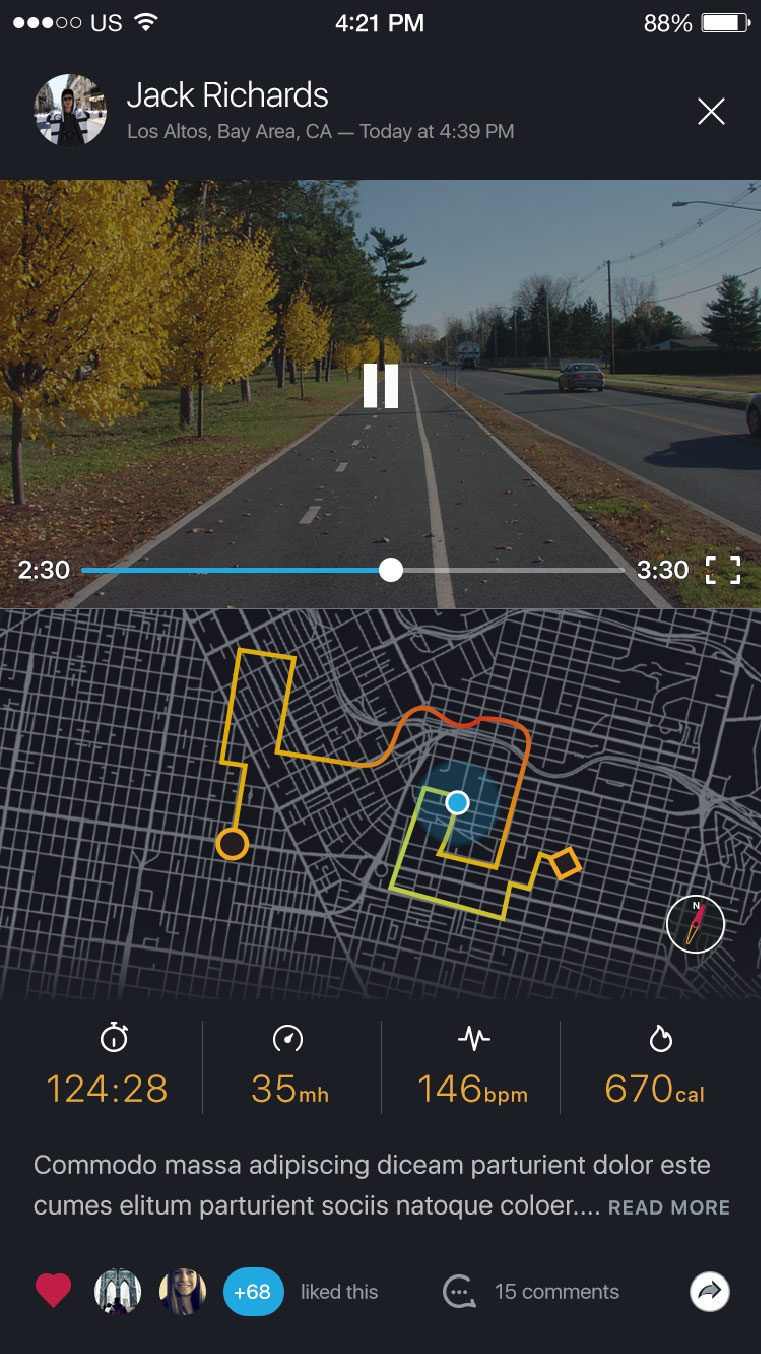 bycle case and app turns iphone into bike computer for tracking rides bycleapp route media player