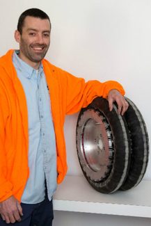 Matthew Liddiard and his prototype omnidirectional wheel
