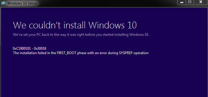 Windows 10 installation error
